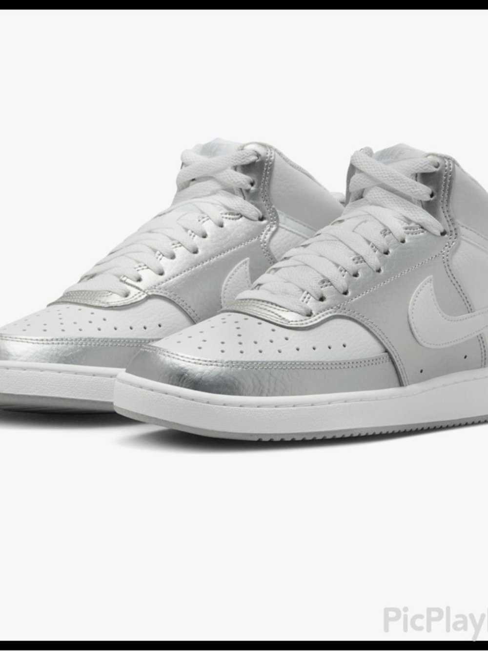 NEW Nike Court Vision Mid-Top Sneakers - White/Silver Metallic Women’s Size 9.5